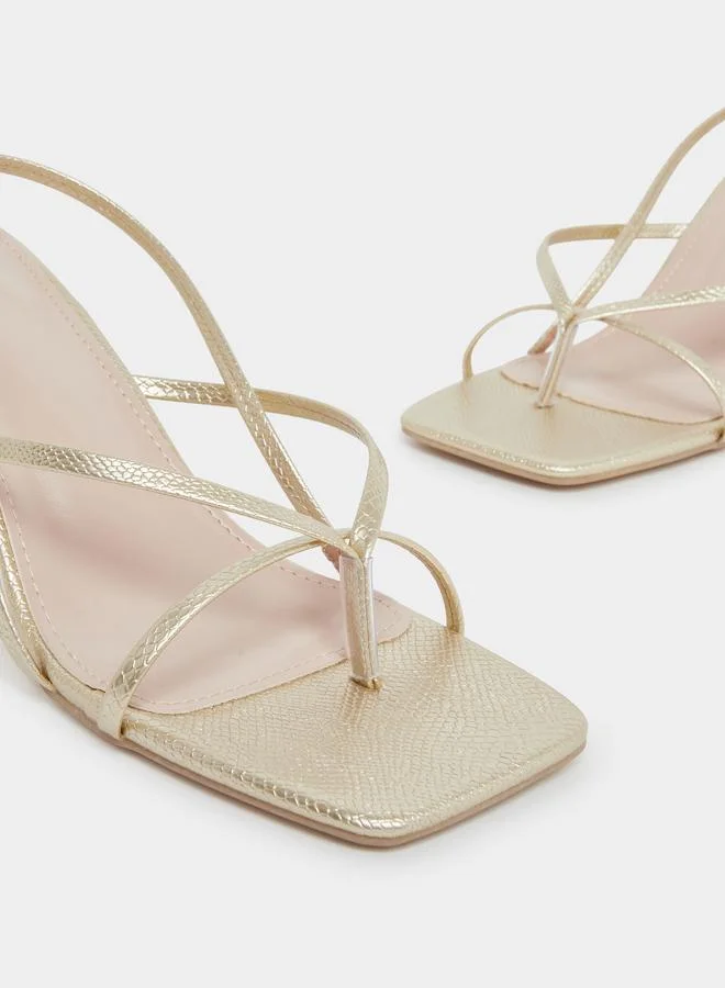 Styli Gold Strappy Kitten Heel Sandals